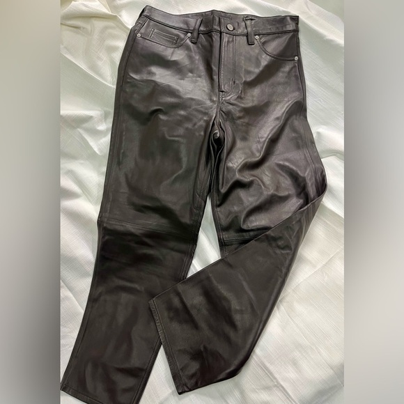 Banana Republic High Rise Straight Dk Brown 100% Genuine Lamb Leather Pants NWOT - Picture 2 of 5